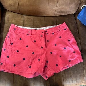 British Khaki Pink Shorts with Navy Embroidery